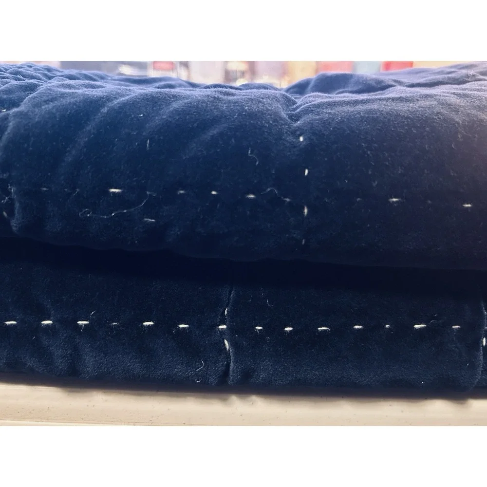 Pottery Barn - Velvet (2) Lattice stitch - Shams - Cobalt Blue (Square) Heirloom
